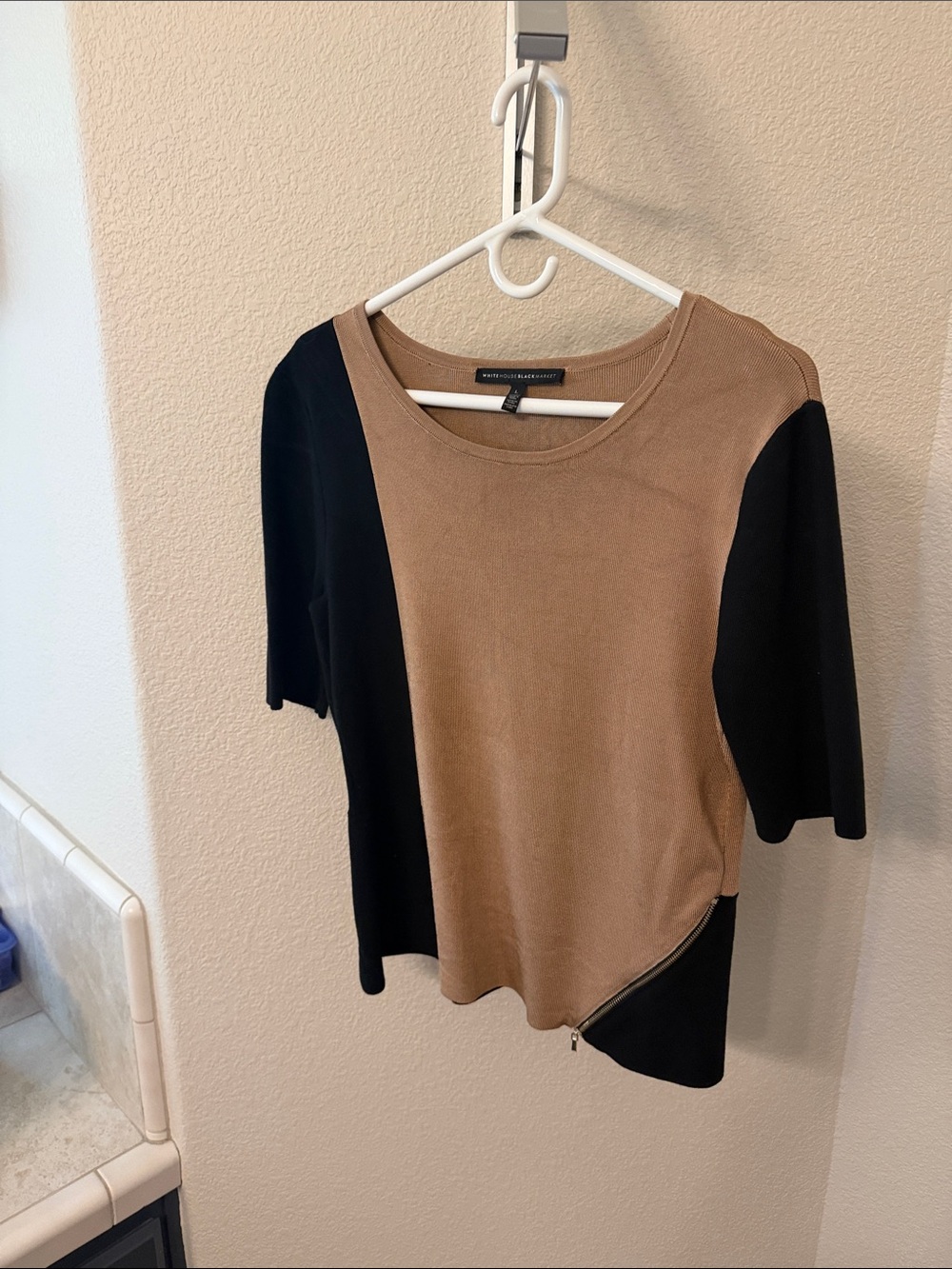 White House black market zip accent top